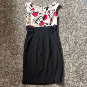 Floral Sheath Dress in Black and Red